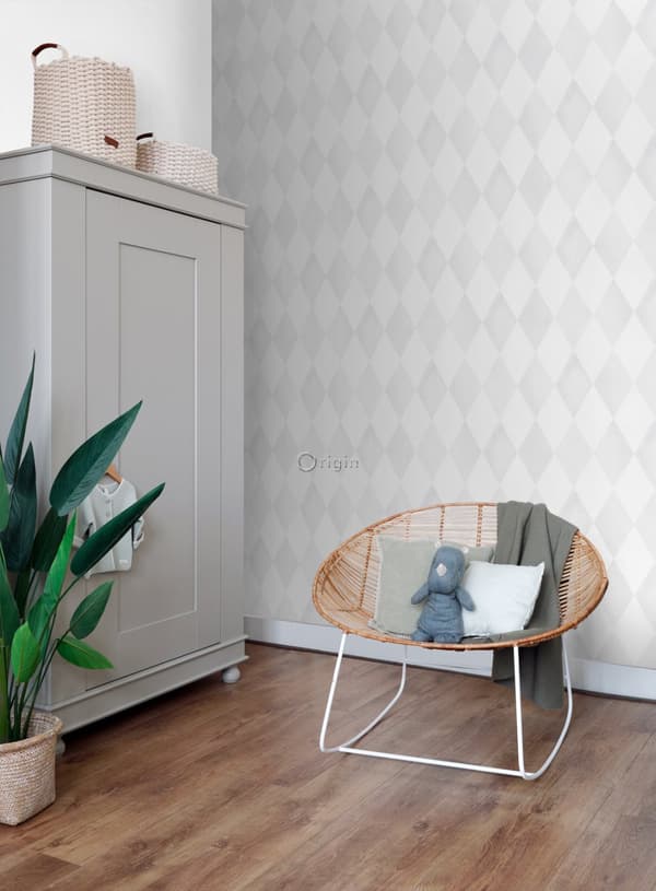 Origin Wallcoverings tapet rombmotiv matt vitt och varm ljusgrått 53 cm x 10,05 m