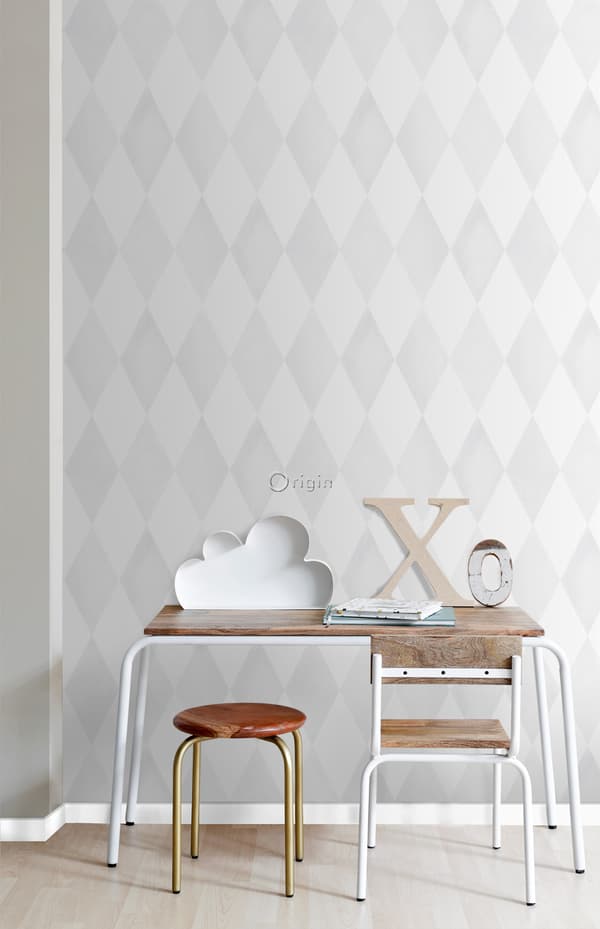 Origin Wallcoverings tapet rombmotiv matt vitt och varm ljusgrått 53 cm x 10,05 m