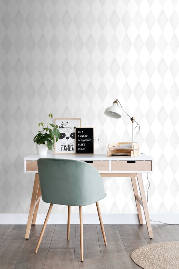 Origin Wallcoverings tapet rombmotiv matt vitt och varm ljusgrått 53 cm x 10,05 m