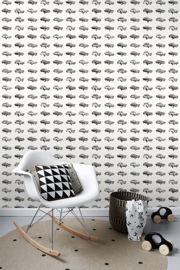 ESTAhome tapet vintage bilar svart 53 cm x 10,05 m