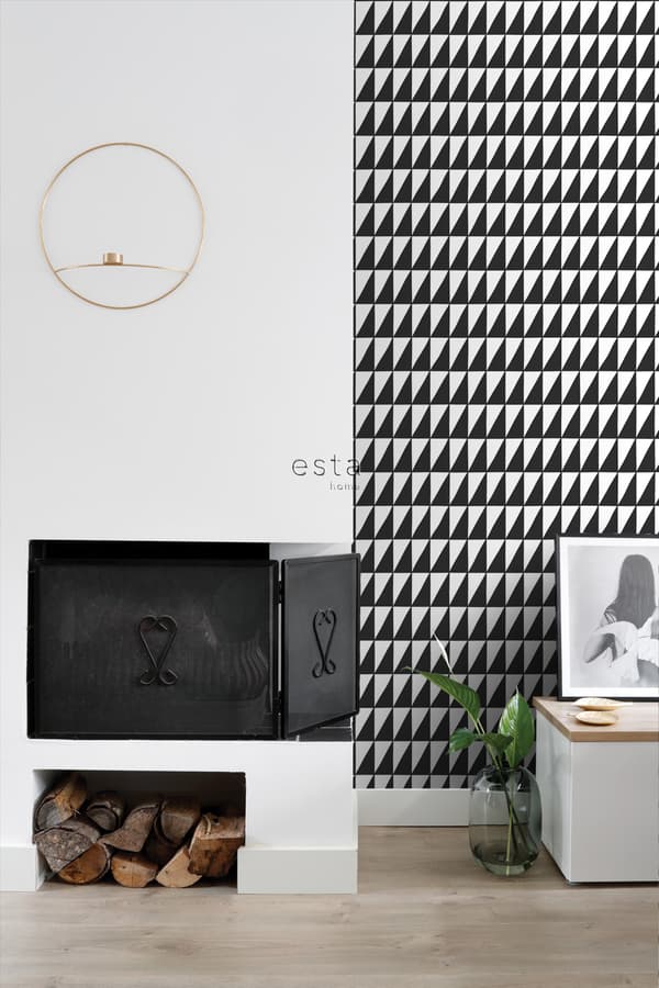 ESTAhome tapet grafiska trianglar svart och vitt 0,53 x 10,05 m