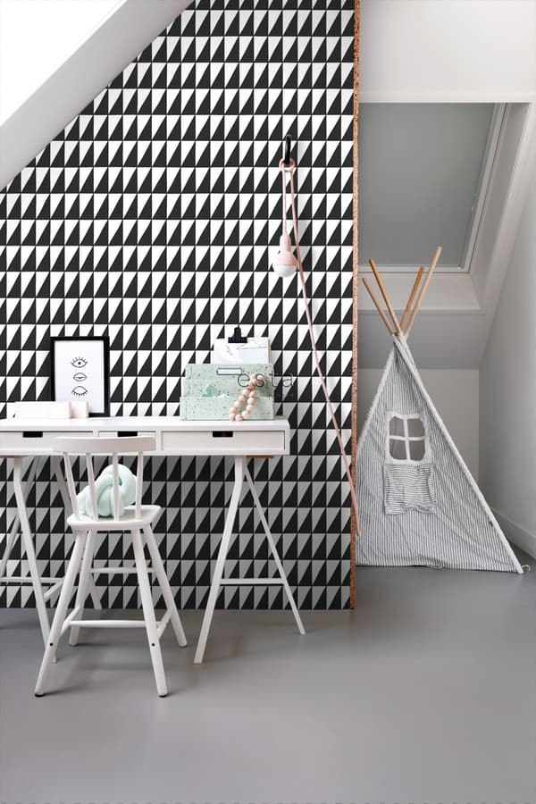 ESTAhome tapet grafiska trianglar svart och vitt 0,53 x 10,05 m