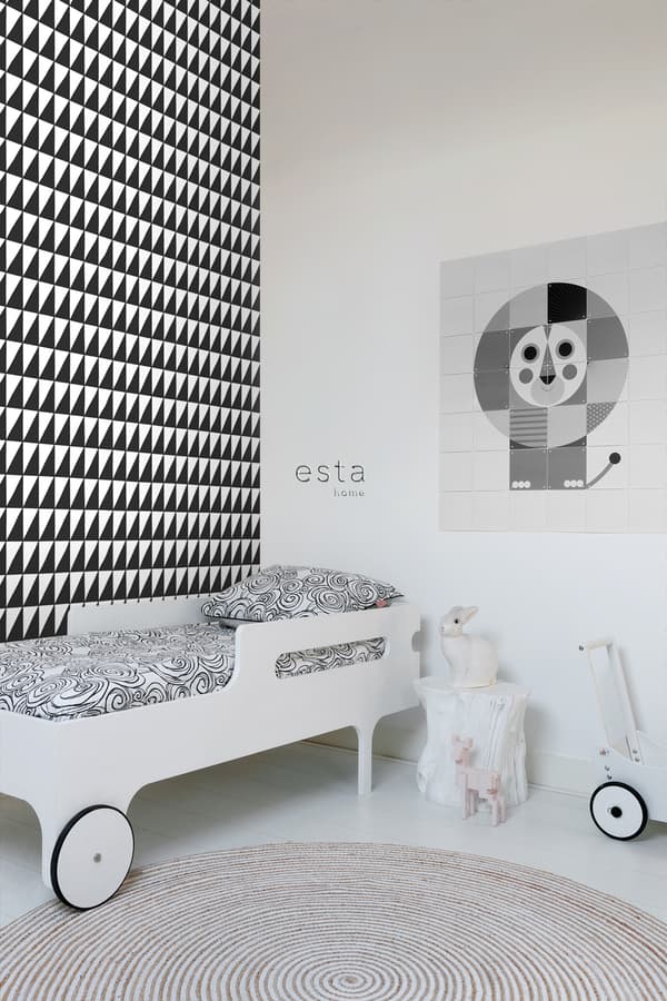 ESTAhome tapet grafiska trianglar svart och vitt 0,53 x 10,05 m