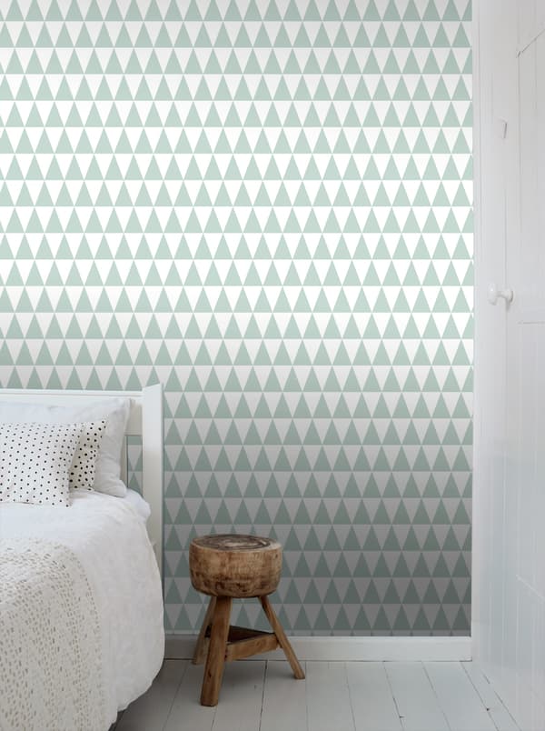 ESTAhome tapet grafiska geometriska trianglar mintgrönt och matt vitt 53 cm x 10,05 m