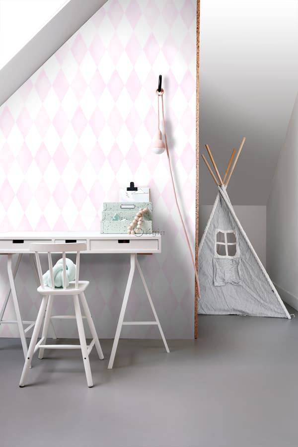 Origin Wallcoverings tapet rombmotiv puderrosa och matt vitt - 337219 - 53 cm x 10,05 m