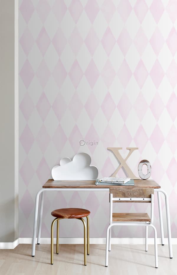 Origin Wallcoverings tapet rombmotiv puderrosa och matt vitt - 337219 - 53 cm x 10,05 m