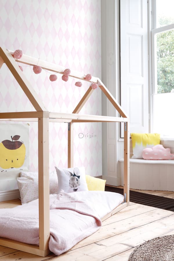 Origin Wallcoverings tapet rombmotiv puderrosa och matt vitt - 337219 - 53 cm x 10,05 m