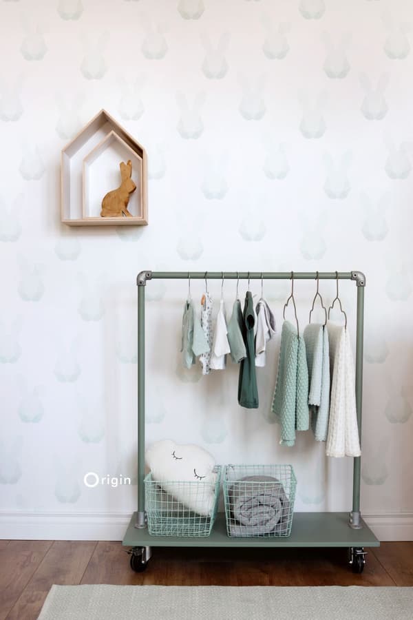Origin Wallcoverings tapet origami-kaniner matt vitt och mintgrönt 53 cm x 10,05 m