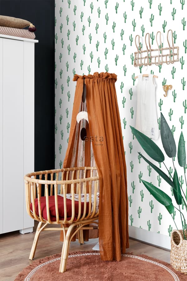 ESTAhome tapet lille ørkenkaktus smaragdgrønt 53 cm x 10,05 m