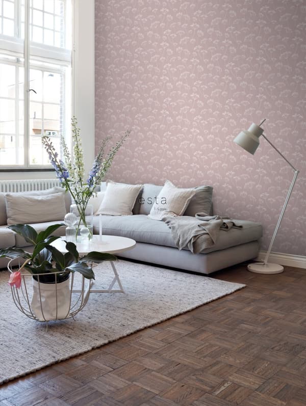 ESTAhome tapet blomflock antikrosa och vitt 0,53 x 10,05 m