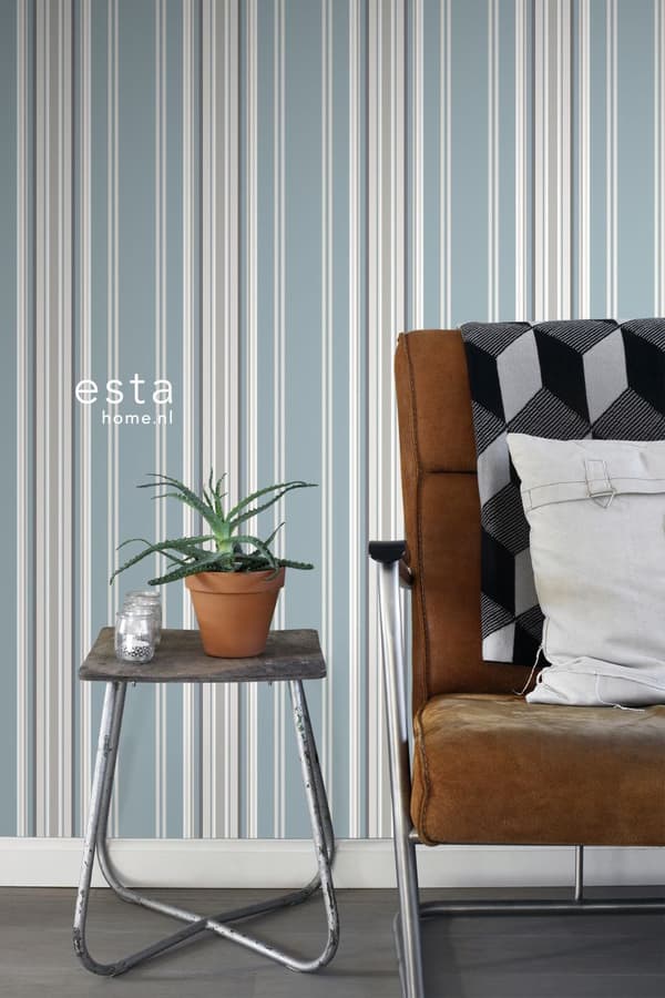 ESTAhome tapet striber vintageblåt og gråt 53 cm x 10,05 m