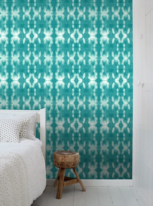 ESTAhome tapet shibori batik-mønster intensivt turkis 53 cm x 10,05 m