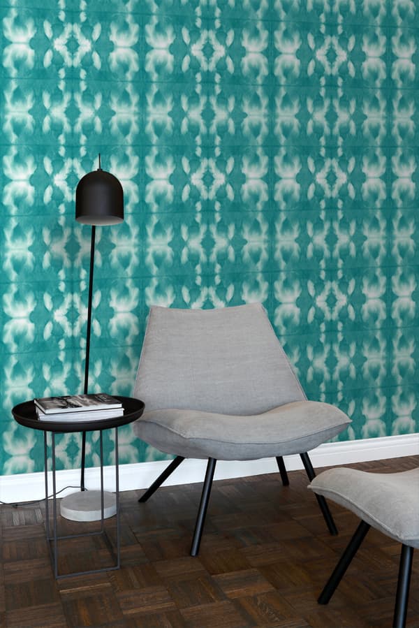 ESTAhome tapet shibori batik-mønster intensivt turkis 53 cm x 10,05 m