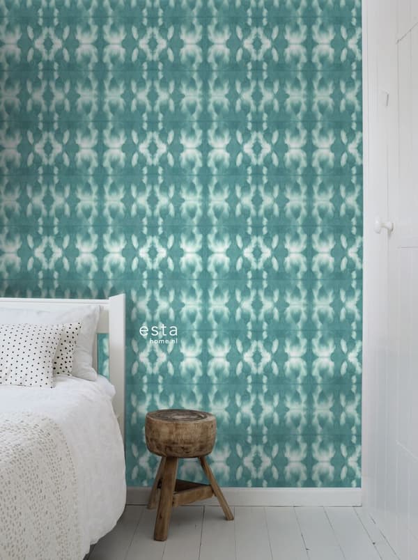 ESTAhome tapet shibori batik-mønster intensivt turkis 53 cm x 10,05 m
