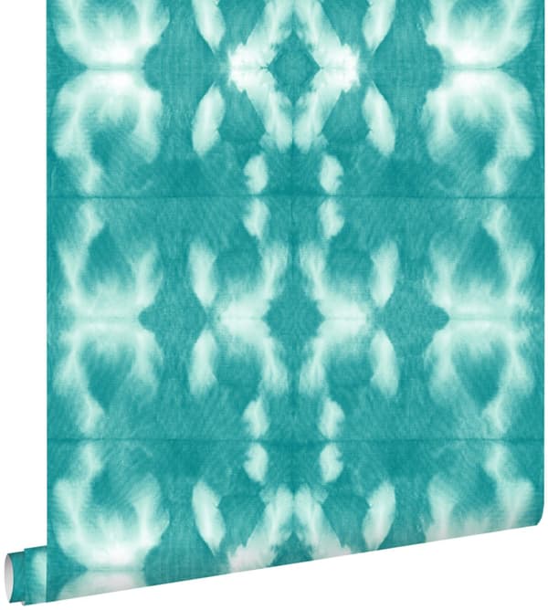 ESTAhome tapet shibori batik-mønster intensivt turkis 53 cm x 10,05 m