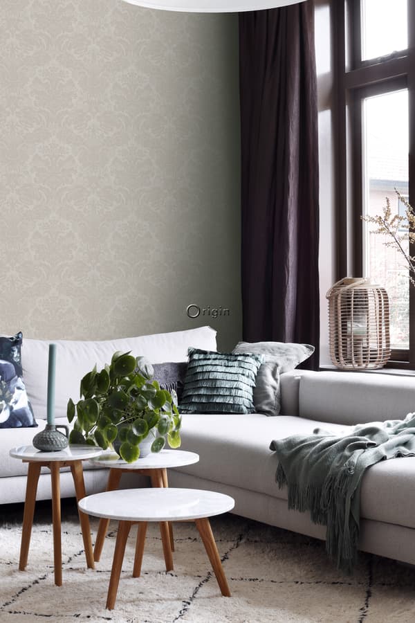 Origin Wallcoverings tapet ornament ljust mullvadsgrått 53 cm x 10,05 m