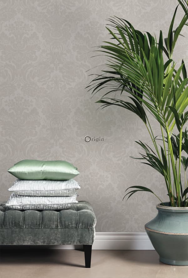 Origin Wallcoverings tapet ornament ljust mullvadsgrått 53 cm x 10,05 m