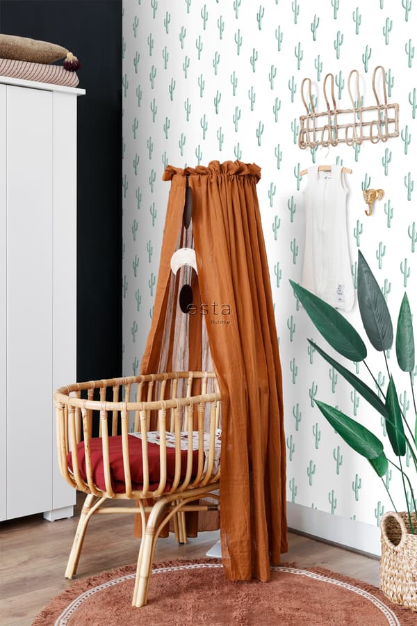 ESTAhome tapet liten ökenkaktus gråaktigt turkos 53 cm x 10,05 m