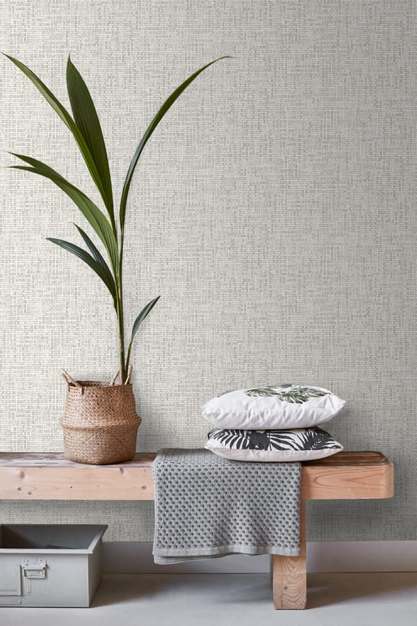 ESTAhome tapet vävt linne-effekt varm ljusgrått 53 cm x 10,05 m