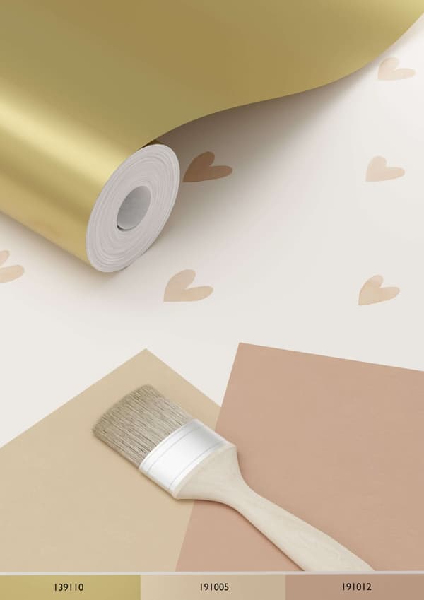ESTAhome tapet små hjärtan guldglänsande och beige 0,53 x 10,05 m
