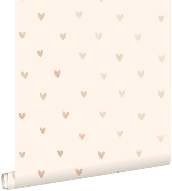 ESTAhome tapet små hjärtan guldglänsande och beige 0,53 x 10,05 m