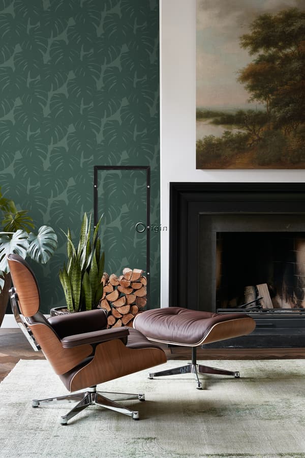 Origin Wallcoverings tapet blad med vävd struktur havsgrönt 0,53 x 10,05 m