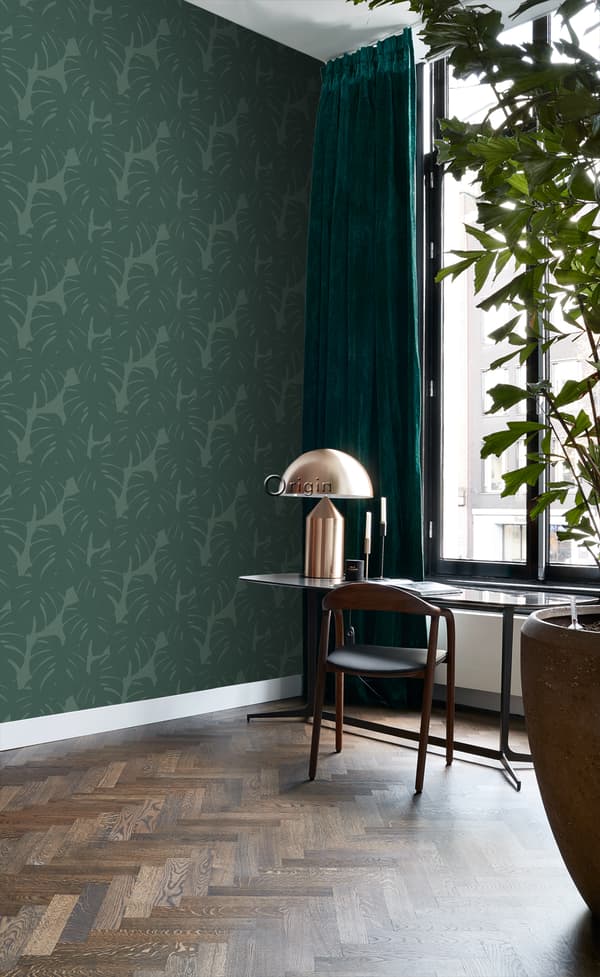 Origin Wallcoverings tapet blad med vävd struktur havsgrönt 0,53 x 10,05 m