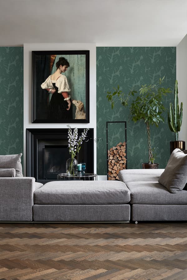 Origin Wallcoverings tapet blad med vävd struktur havsgrönt 0,53 x 10,05 m