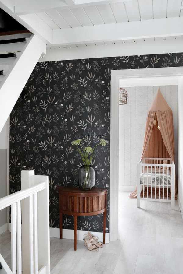 ESTAhome tapet blommönster i skandinavisk stil svart 0,53 x 10,05 m