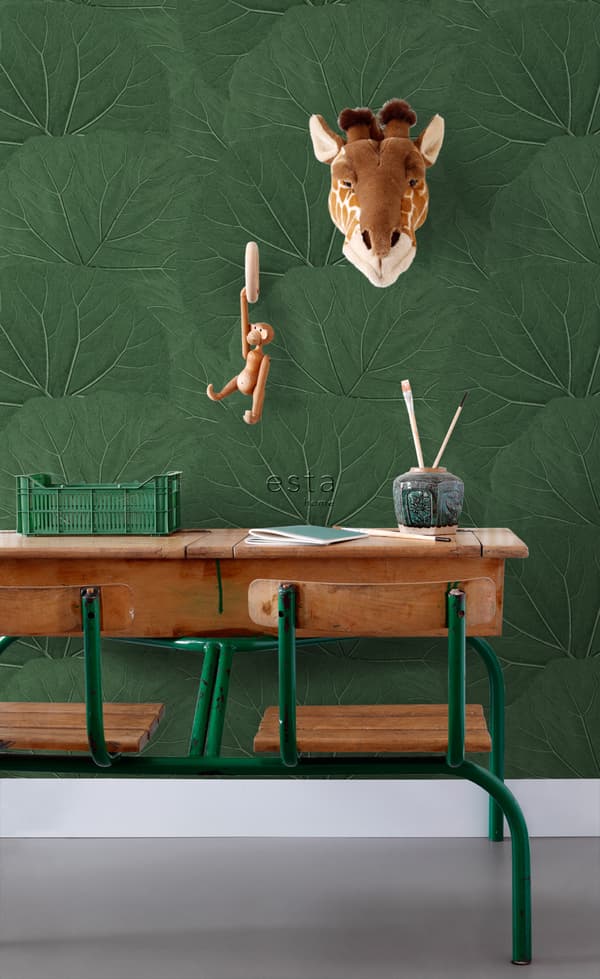 ESTAhome tapet stora blad mörkgrönt - 138996 - 0,53 x 10,05 m