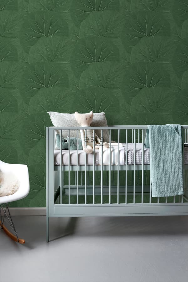 ESTAhome tapet stora blad mörkgrönt - 138996 - 0,53 x 10,05 m