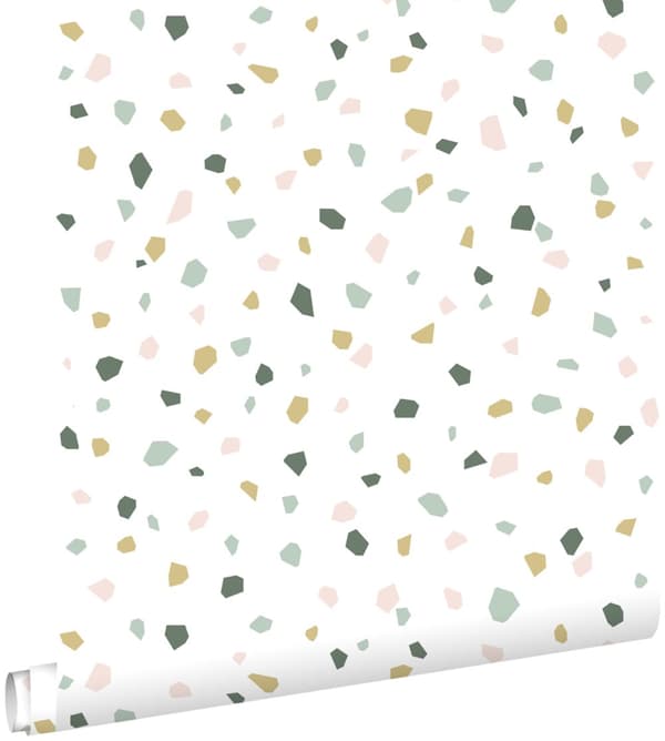 ESTAhome tapet terrazzo vitt, milt rosa och mintgrönt 0,53 x 10,05 m