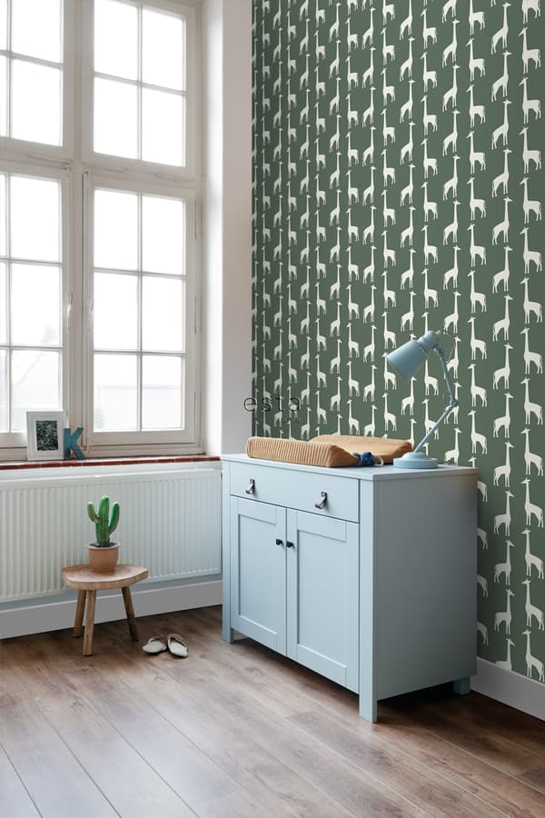 ESTAhome tapet giraffer mörkgrönt 0,53 x 10,05 m