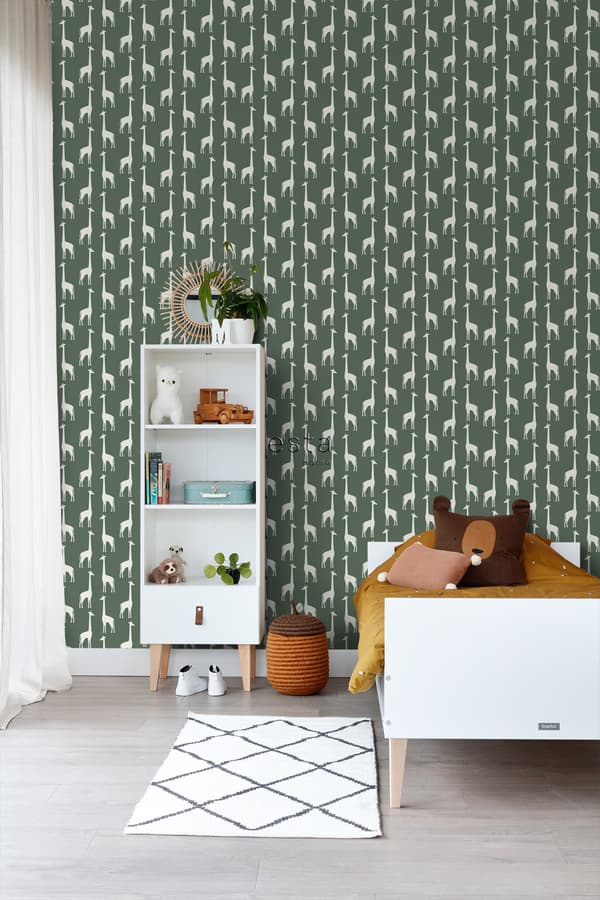 ESTAhome tapet giraffer mörkgrönt 0,53 x 10,05 m
