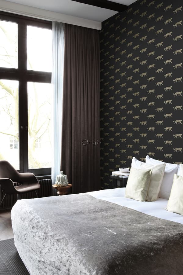Origin Wallcoverings tapet pantrar svart och guld 0,53 x 10,05 m