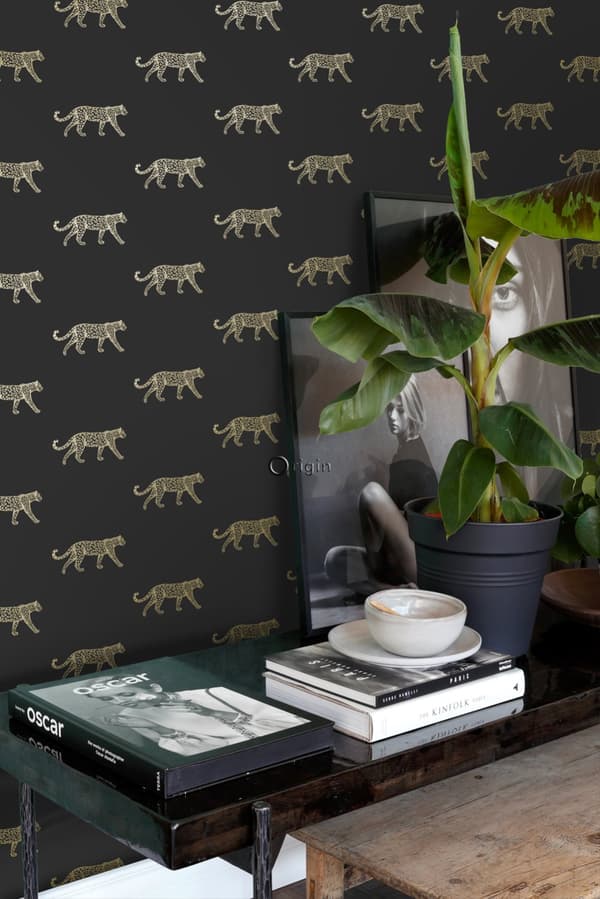 Origin Wallcoverings tapet pantrar svart och guld 0,53 x 10,05 m