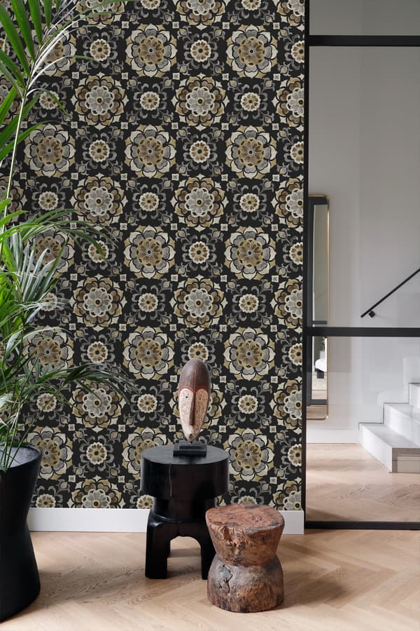 Origin Wallcoverings tapet suzani-blomster sort - 347426 - 53 cm x 10,05 m