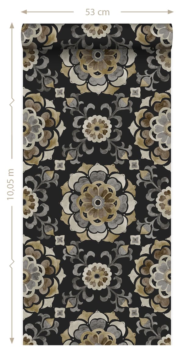 Origin Wallcoverings tapet suzani-blomster sort - 347426 - 53 cm x 10,05 m