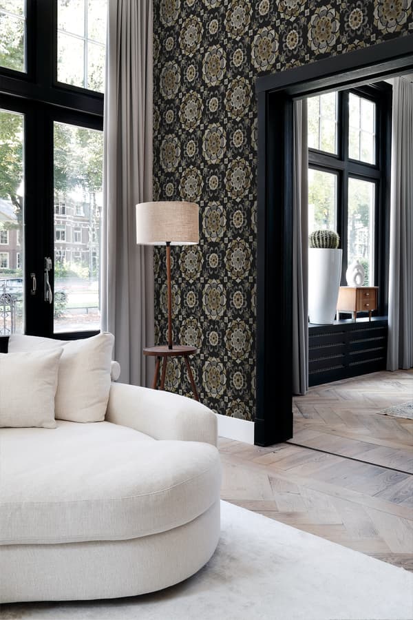 Origin Wallcoverings tapet suzani-blomster sort - 347426 - 53 cm x 10,05 m