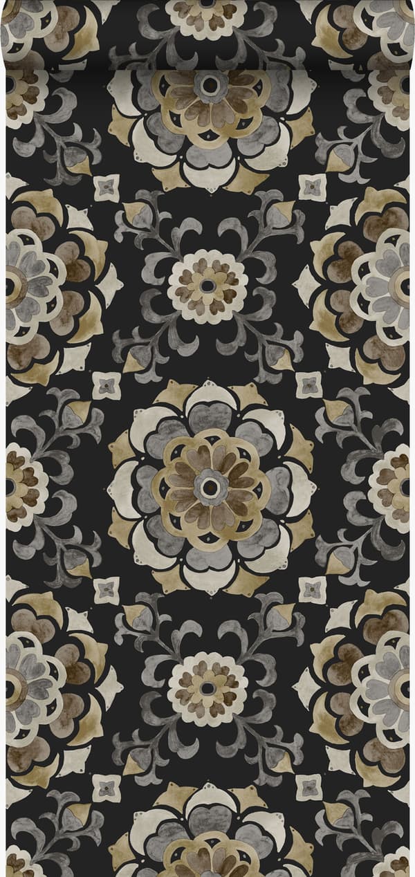Origin Wallcoverings tapet suzani-blomster sort - 347426 - 53 cm x 10,05 m