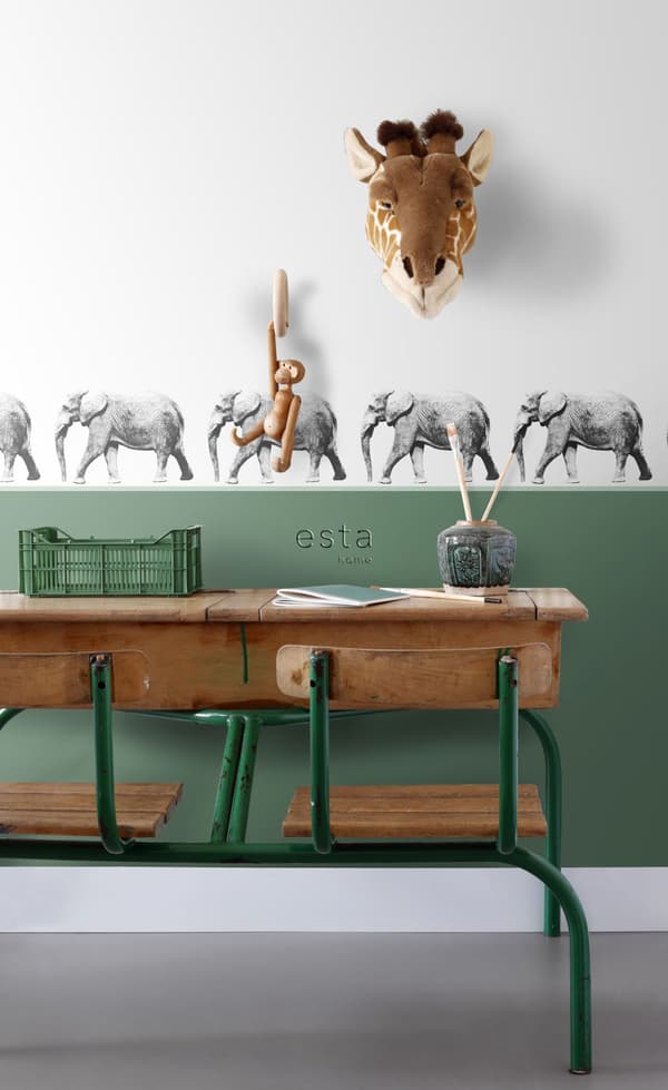 ESTAhome tapet bård XL elefant svart och vitt - 158710 - 400 cm x 23,25 cm