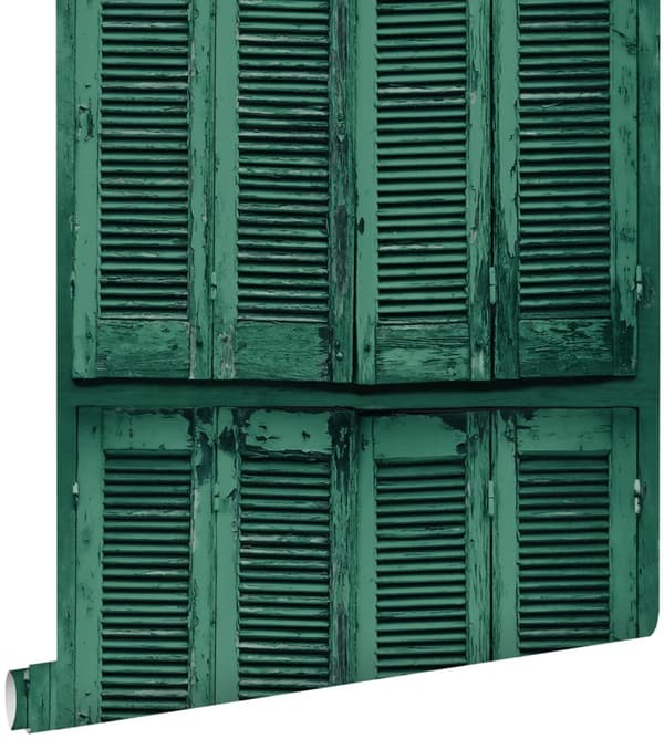 ESTAhome tapet slitna franska vintage träluckor smaragdgrönt 53 cm x 10,05 m