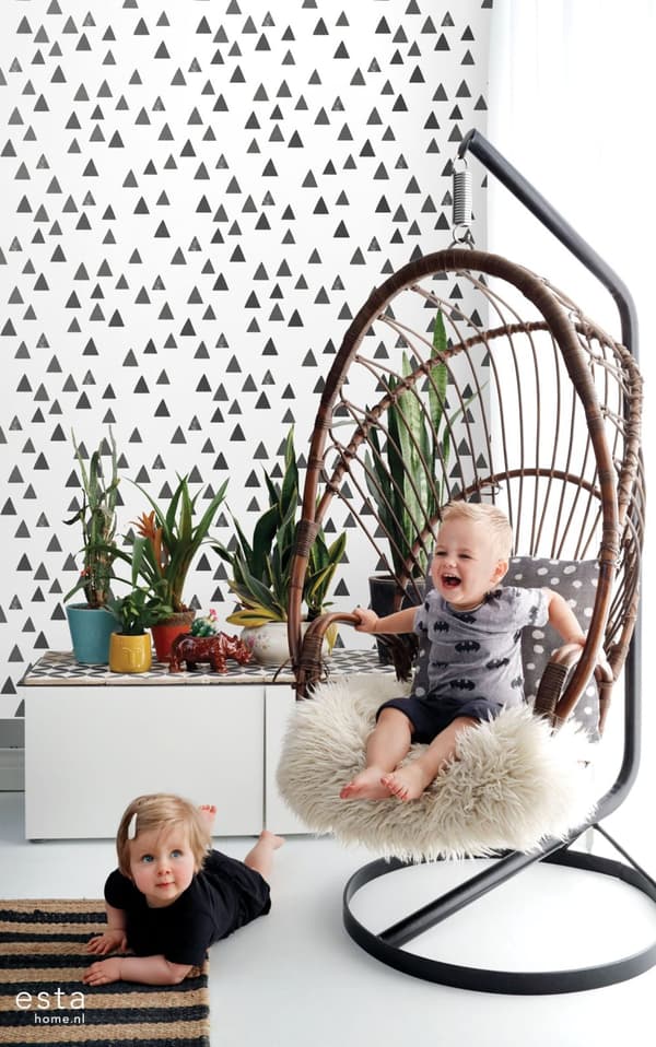 ESTAhome tapet grafiska trianglar svart och vitt 0,53 x 10,05 m