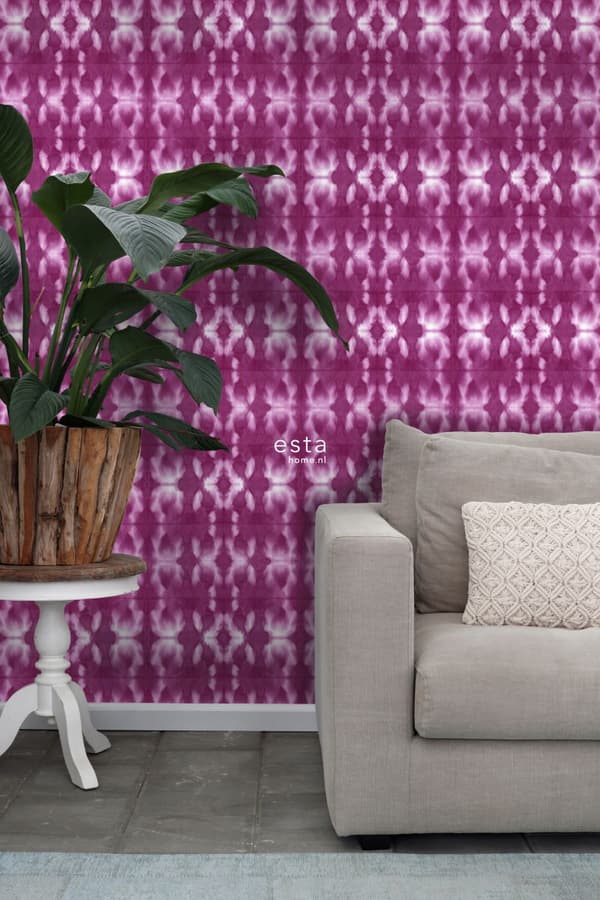 ESTAhome tapet shibori batik-mønster intensivt fuhsiarosa 53 cm x 10,05 m
