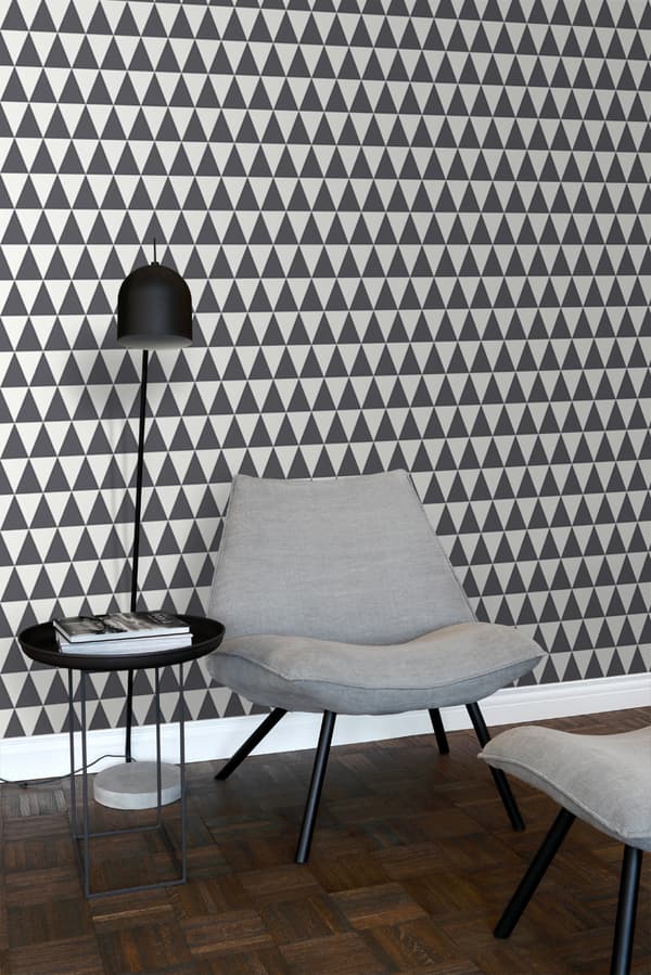 ESTAhome tapet grafiska geometriska trianglar mörkgrått och matt vitt 53 cm x 10,05 m