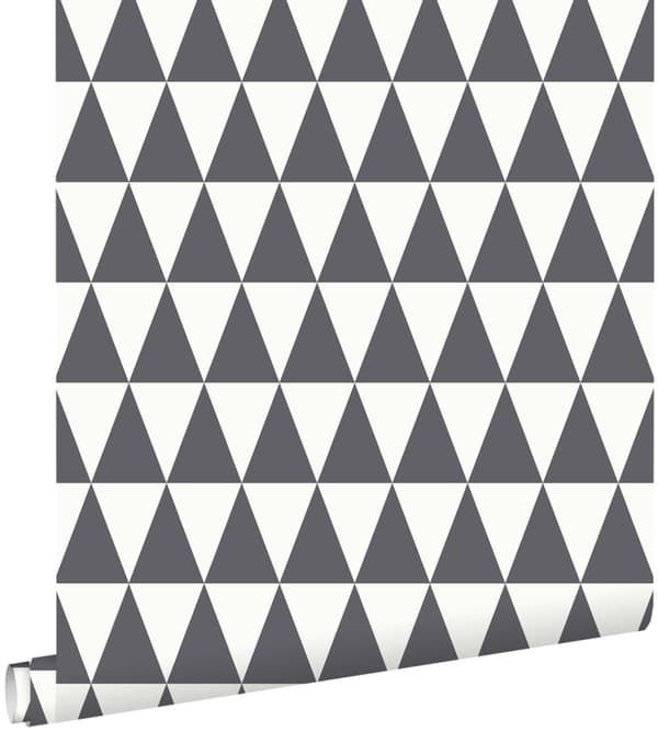ESTAhome tapet grafiska geometriska trianglar mörkgrått och matt vitt 53 cm x 10,05 m