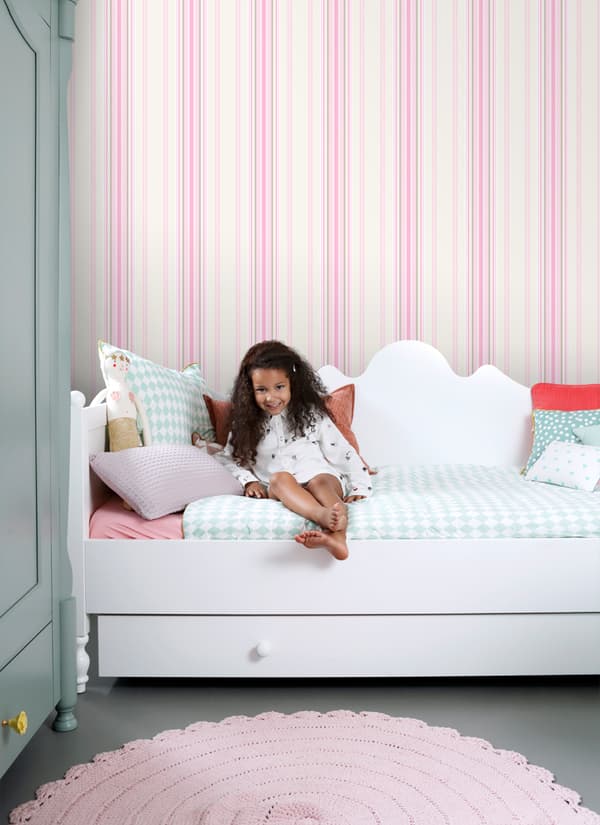 ESTAhome tapet ränder ljusrosa och beige 53 cm x 10,05 m