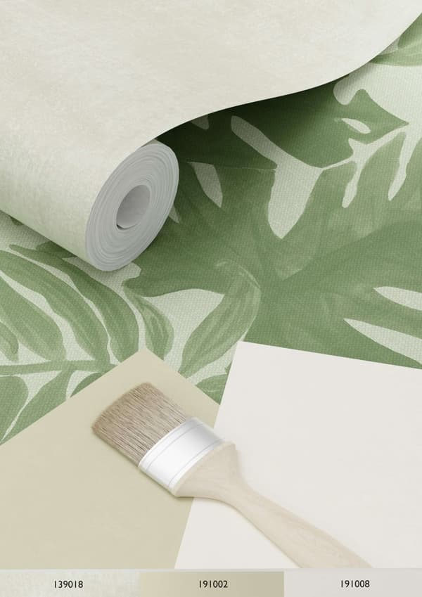 ESTAhome tapet tropiska blad gråaktigt olivgrönt - 138990 - 0,53 x 10,05 m