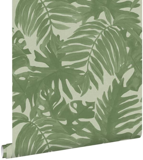 ESTAhome tapet tropiska blad gråaktigt olivgrönt - 138990 - 0,53 x 10,05 m
