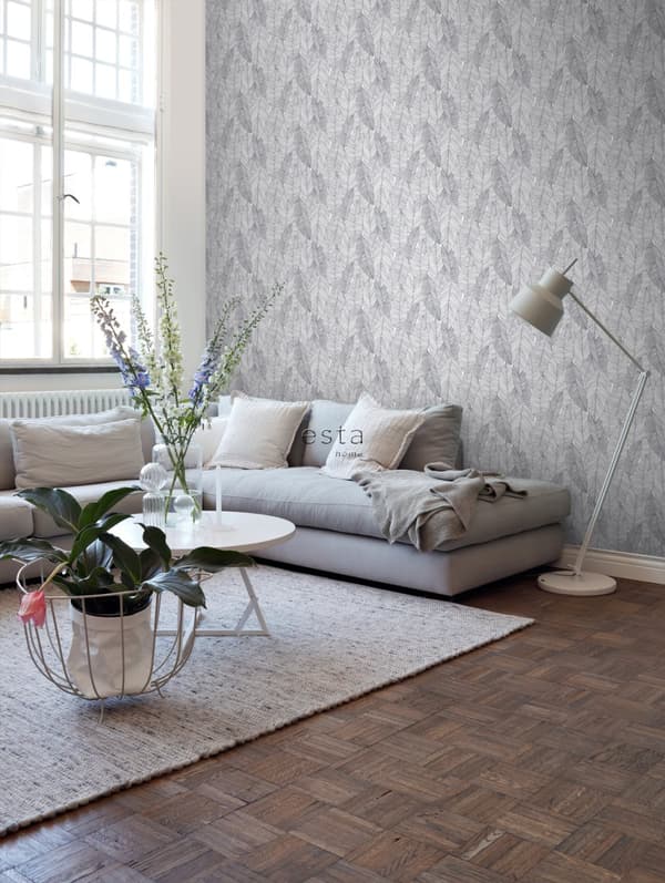 ESTAhome tapet håndtegnede blade sort og hvidt - 139011 - 0,53 x 10,05 m